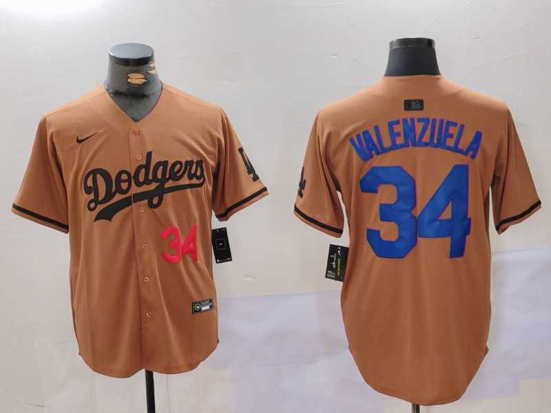Mens Los Angeles Dodgers #34 Toro Valenzuela Number Olive Cool Base Limited Stitched Jersey